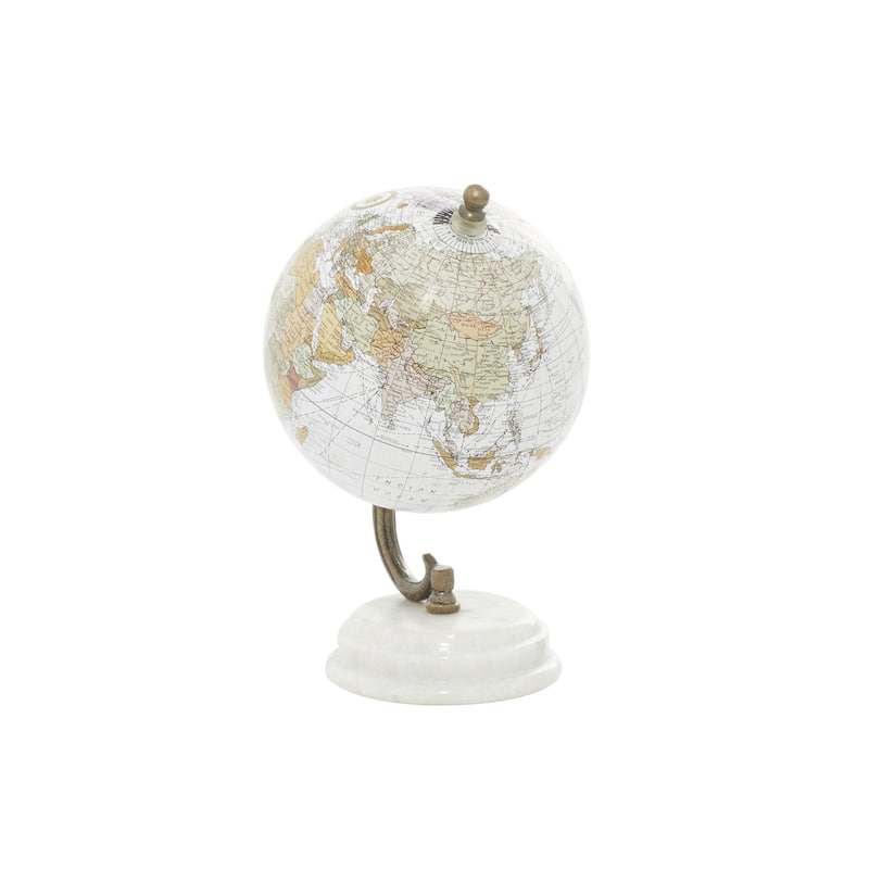 Marble World Map Globe with White Marble Base - White - Roche River Decor