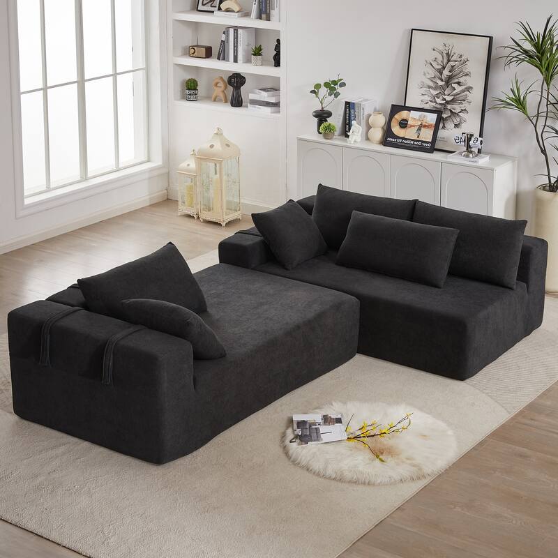 Anmytek 108 Inch L Shaped Modular Chenille Upholstered Sectional Sofa With 6 Pillows Free Combination Living Room Sofa