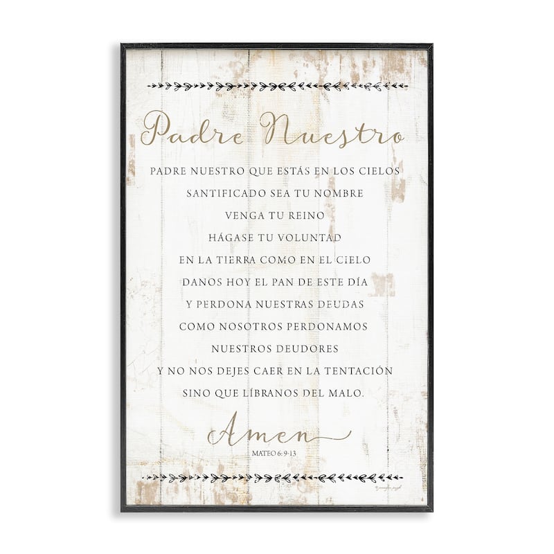 Stupell Padre Nuestro Oración Framed Giclee Art Design By Jennifer Pugh - 24 x 16 - Black