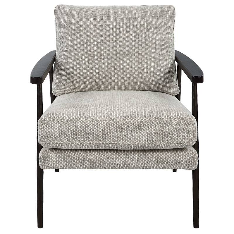 Textured Accent Chair with Oak Arms - 33" - Brown and Beige