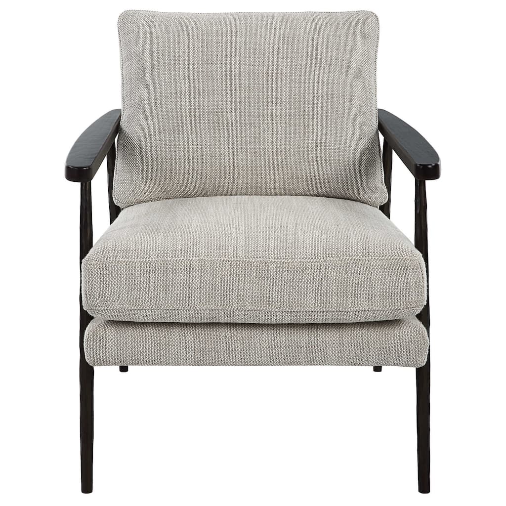 Textured Accent Chair with Oak Arms - 33" - Brown and Beige