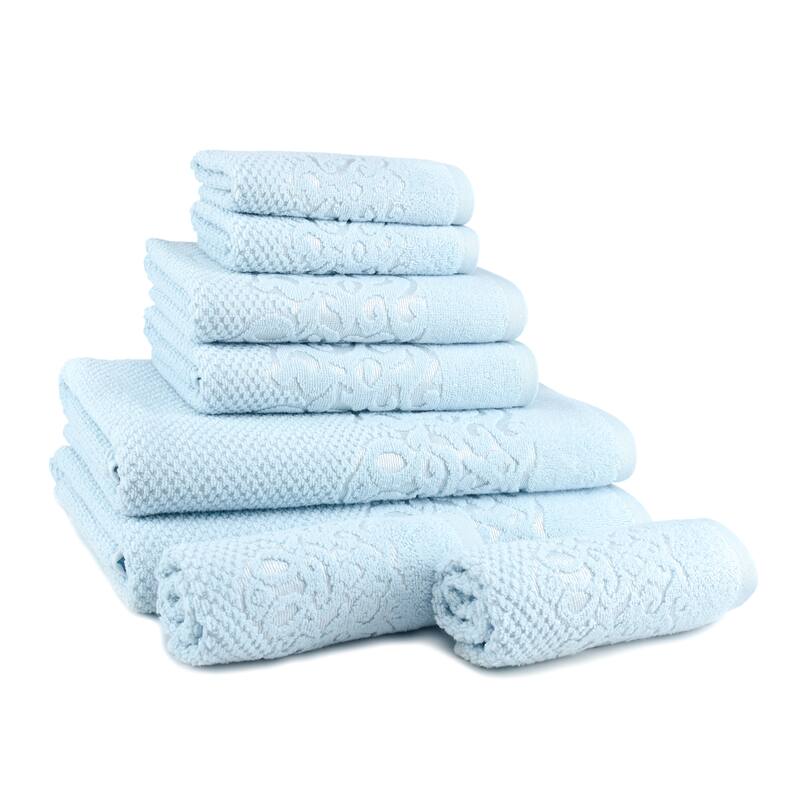 East'N Blue Galata Turkish Cotton Bath Towel Set (Set of 8) - (2 Bath Towel, 2 Hand Towel, 4 Washcloth) - Ice Blue