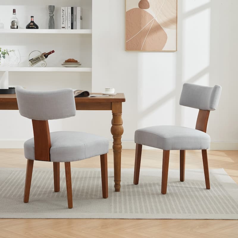 Set of 2 Upholstered Dining Chairs with Curved Backrest, Wooden Legs - Grey