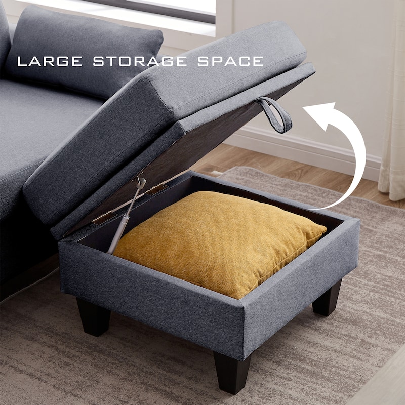 101" Sectional Sofa with Storage Ottoman