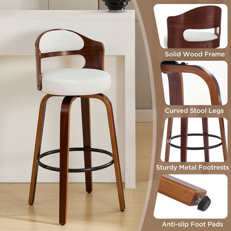 26"/29" Swivel Faux Leather Upholstered Bentwood Counter or Bar Height Stools, Set of 2/4