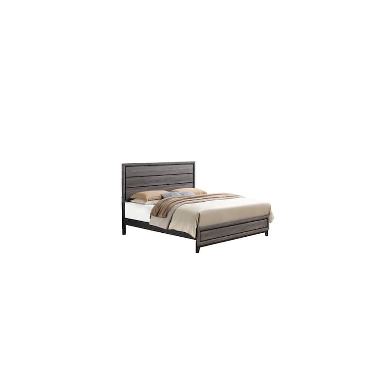 Queen Bed Wood Veneer Grey Finish Rustic Style Bedroom Furniture