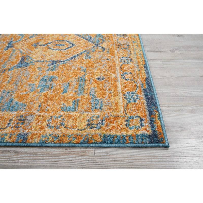 Nourison Passion Distressed Persian Antique Gold Teal Area Rug