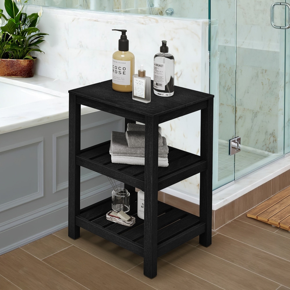 EROMMY HDPE Shower Bench Spa Stool with Storage Shelf for Inside Shower,  2-Tier Seat, Foot Rest for Bathroom, Black - On Sale - Bed Bath & Beyond -  37372579