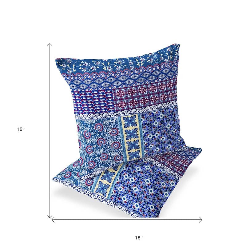 HomeRoots Set of Two 16" X 16" Blue and White Blown Seam Floral Indoor Outdoor Throw Pillow - 16.00' X '16.00' X '5.00