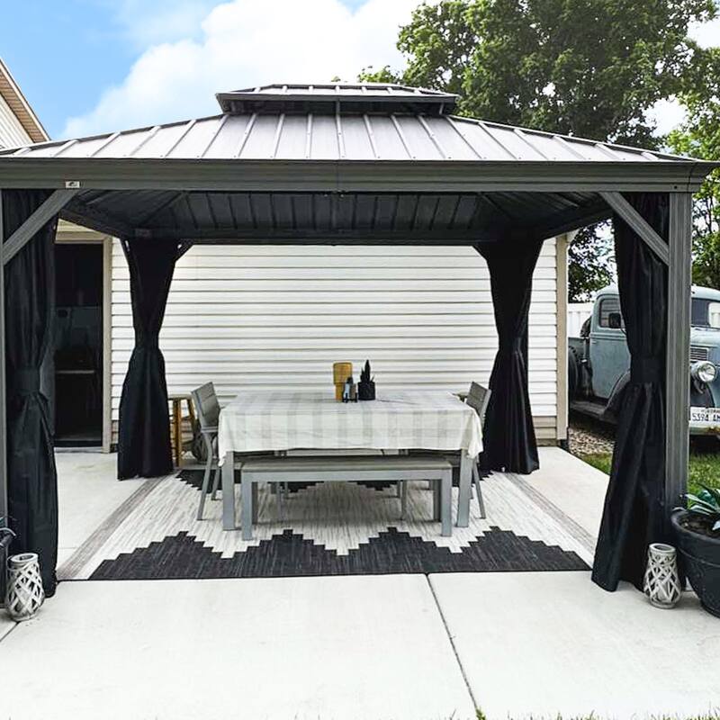 PURPLE LEAF Outdoor Gazebo Aluminum Frame Galvanized Steel Hardtop Gazebo with Bulbs