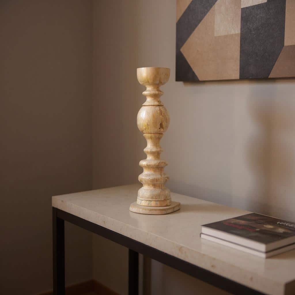 29" Natural Floor Solid Wood Candle Holder