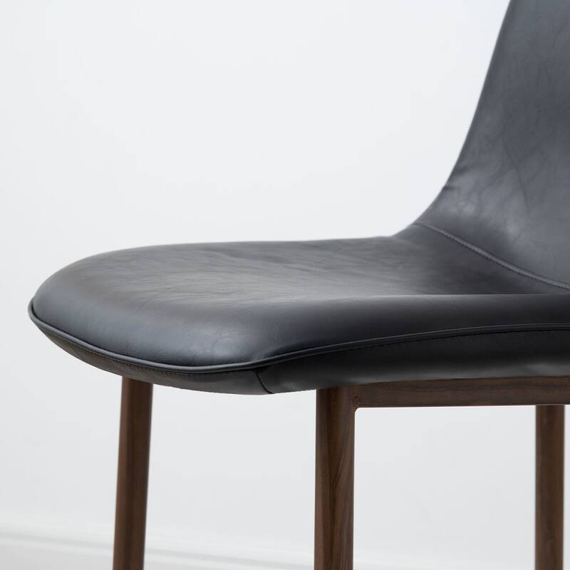 Modern PU Leather Counter Height Bar Stools with Walnut Wood-Grain Metal Legs (Set of 3)