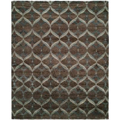 Modern Brown Hand-Knotted Viscose Area Rug