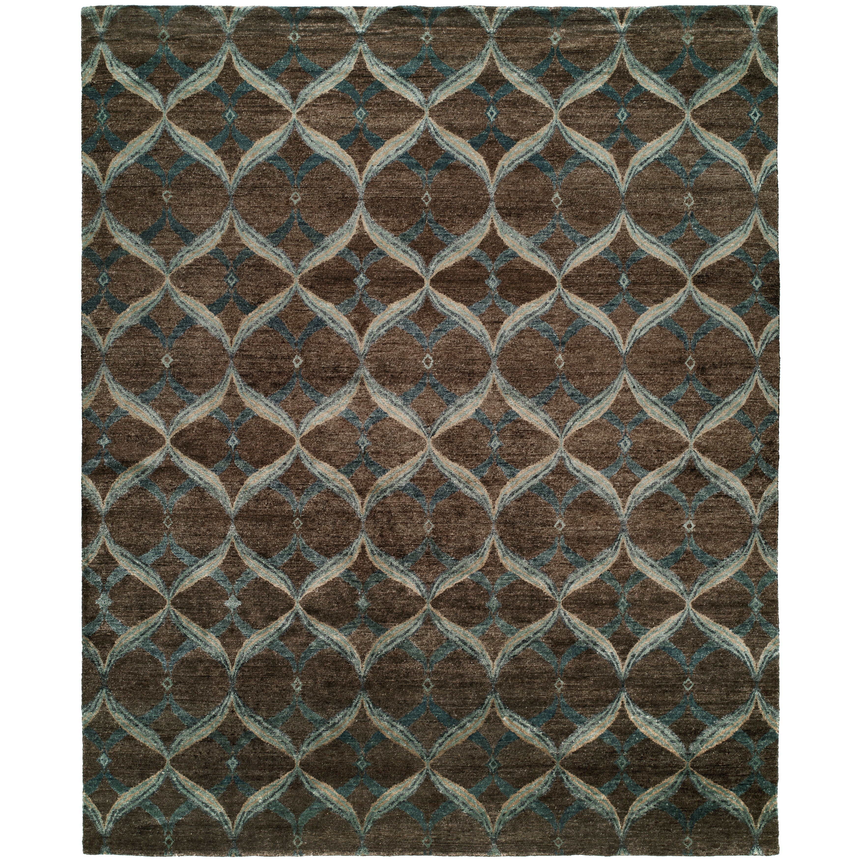 KALATY Modern Brown Hand-Knotted Viscose Area Rug