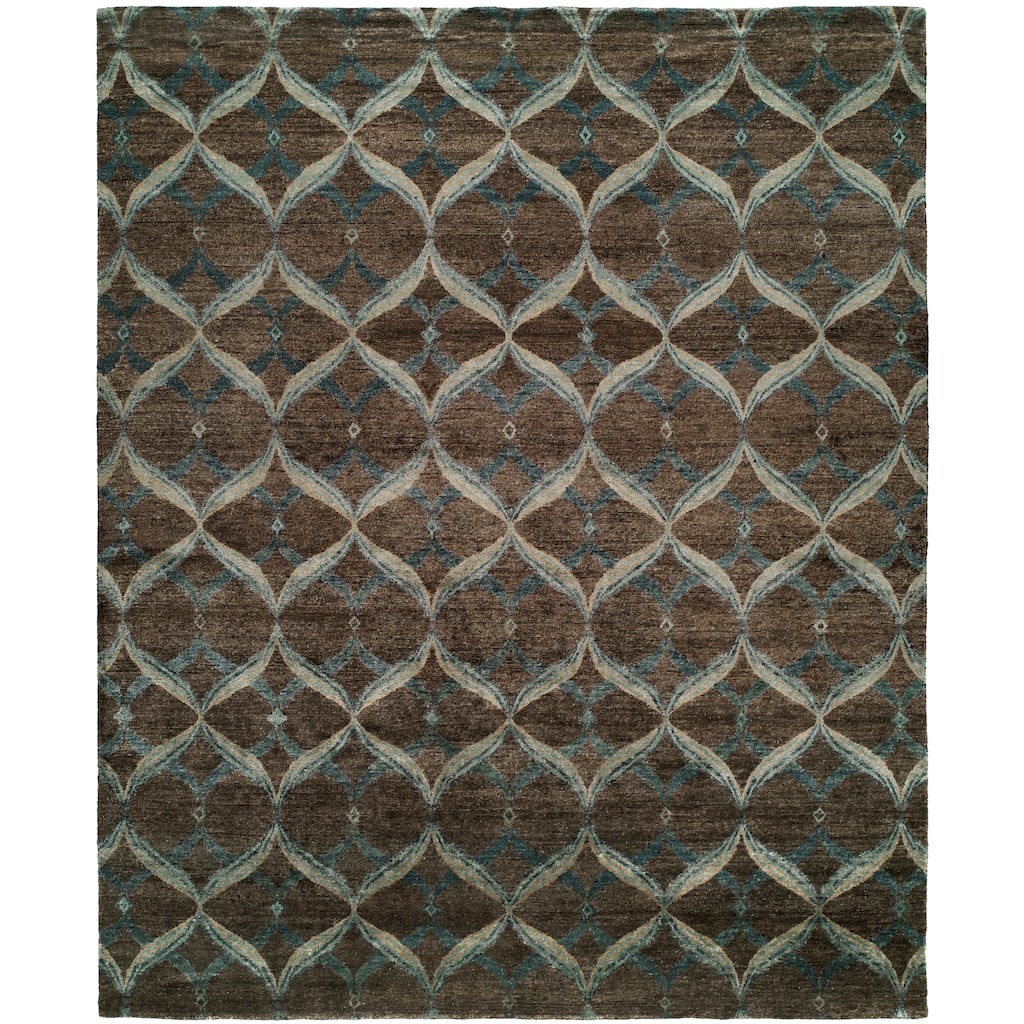 Modern Brown Hand-Knotted Viscose Area Rug