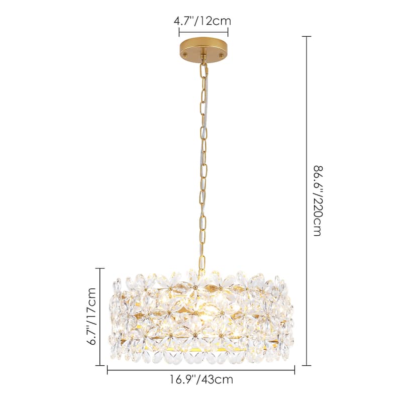 3-Light Crystal Flower Chandelier - Adjustable Chain for Glamorous Home Dining/Living - 3 Light