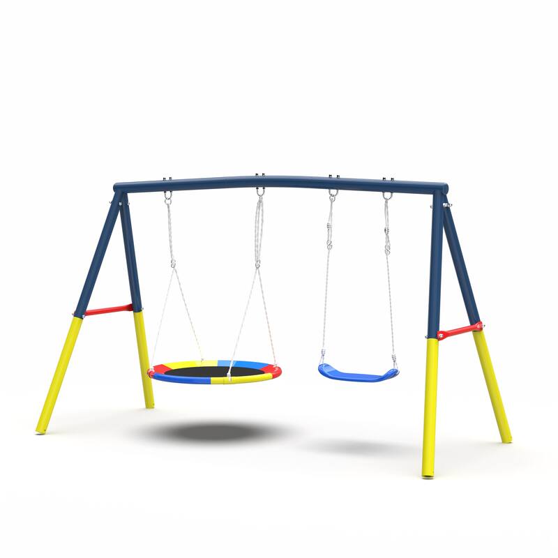 Swing Set for Backyard, 440lbs Swing Set with Heavy-Duty A-Frame Metal Outdoor Swing Stand - Blue