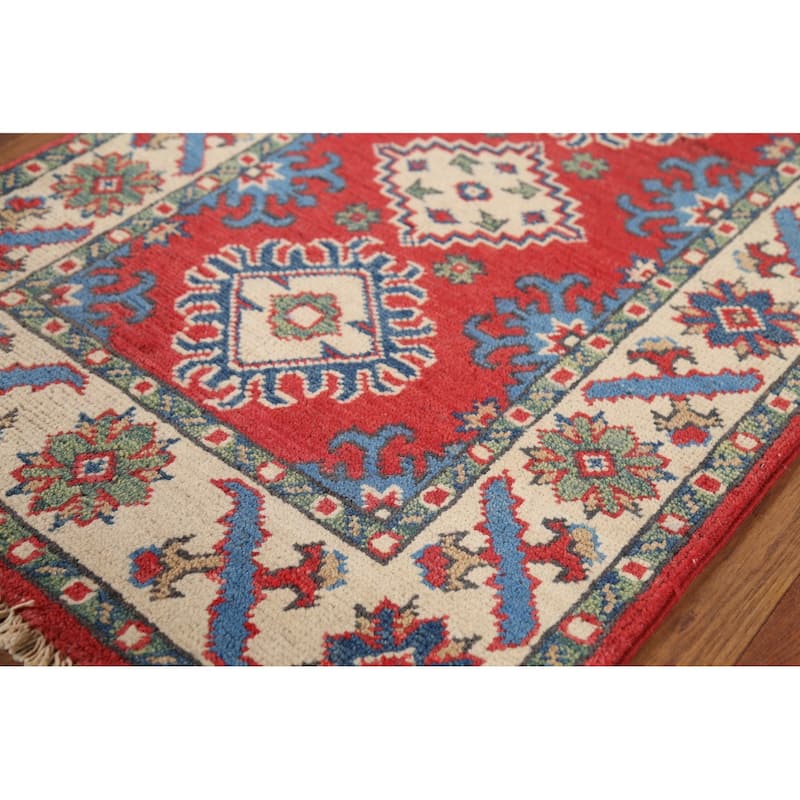 Geometric Red Kazak Oriental Accent Rug Handmade Wool Carpet - 2'1"x 2'10"