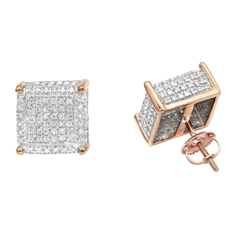 Ladies Cube Shape Pave Round Diamond Stud Earrings 1ctw in 10k Gold by  Luxurman