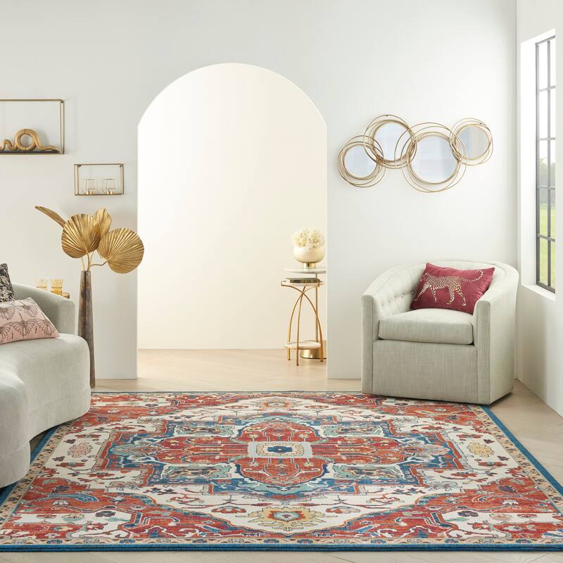Nourison Parisa Traditional Persian Medallion Bordered Area Rug - 9'9" x 13'9" - Brick/Ivory - Rectangle