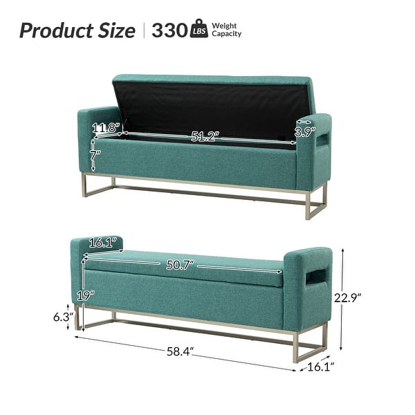 dimension image slide 6 of 7, Diana Modern Upholstered Filp-Top Storage Bench with Sturdy Metal Legs