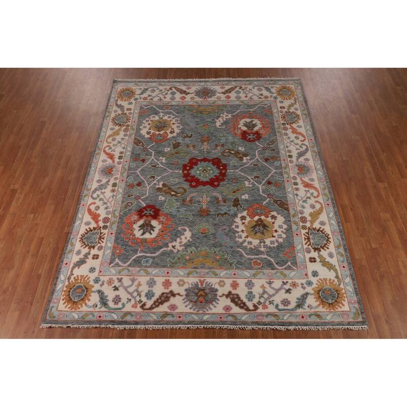 Floral Oushak Indian Area Rug Handmade Wool Carpet - 7'11" X 10'0"