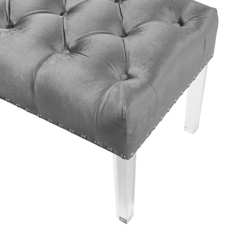 Valley Button Tufted Velvet Upholstered Bench with Acrylic Leg, Blue