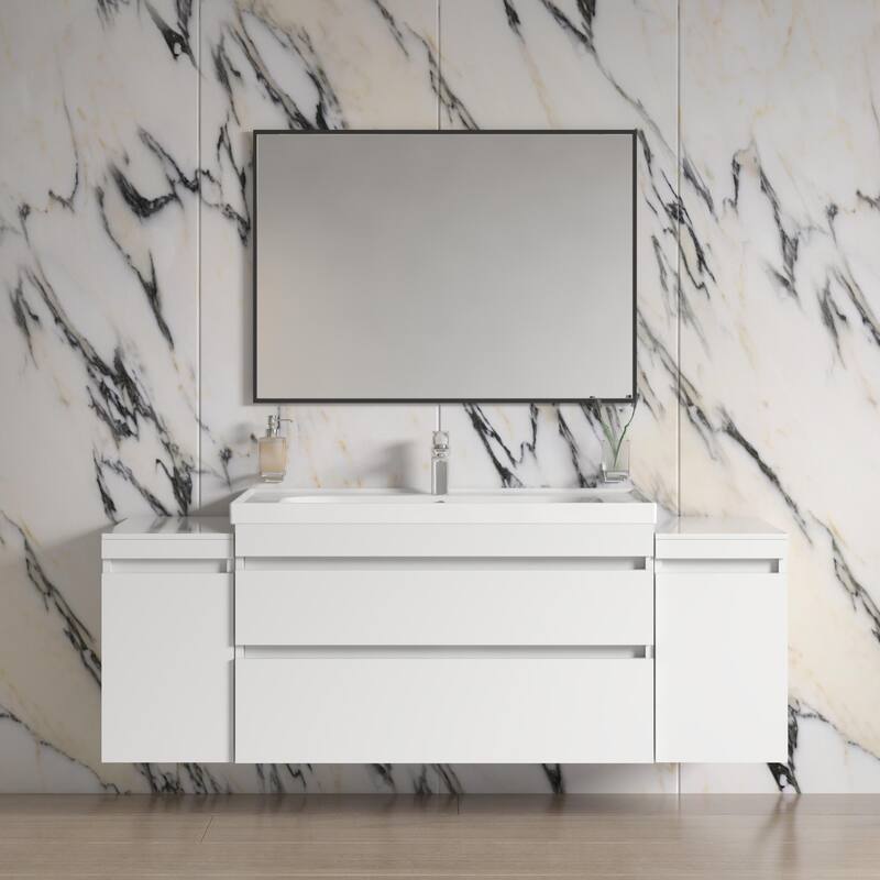 Modern Wall-Mounted Bathroom Vanity with Washbasin Niagara White High Gloss Non-Toxic MDF-24"-Diamond 32"
