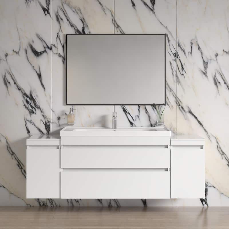 Modern Wall-Mounted Bathroom Vanity with Washbasin Niagara White High Gloss Non-Toxic MDF-24"-Omega 40"