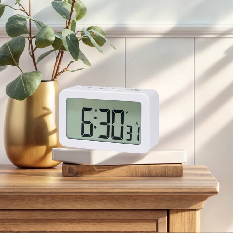 Small Loud Alarm Clock, Battery Operated for Bedroom, Snooze, 12/24H Desk Clock, Home Decoration 3.3 x 2 x 0.8 inch - White