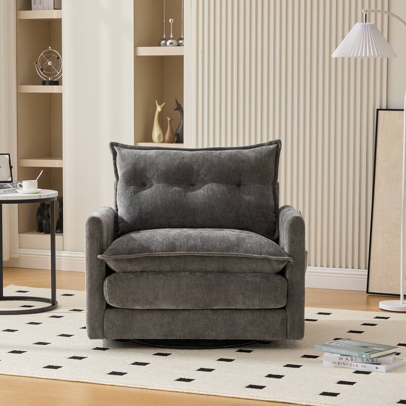 GALDWIN Chenille Upholstered 360°Degree Swivel Mid Century Modern Arm Chair for Living Room - Grey