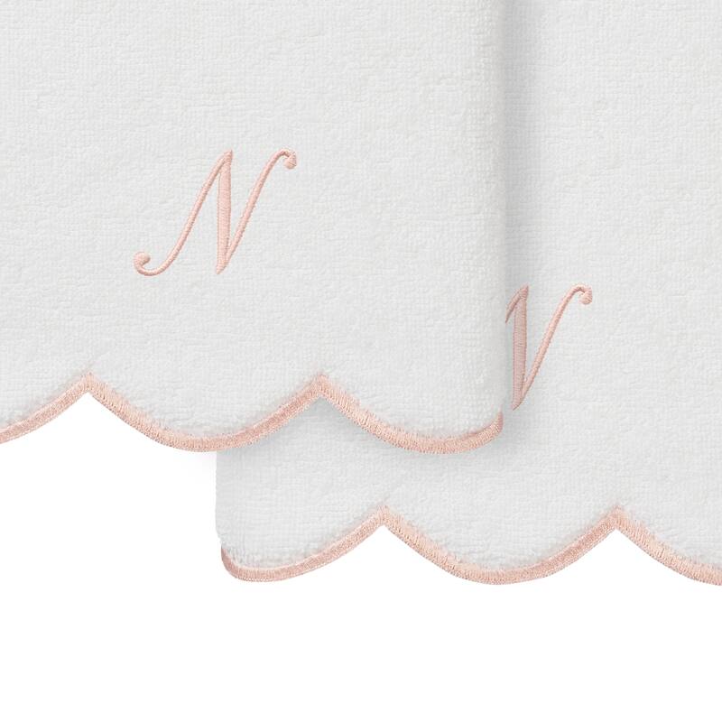 Authentic Hotel and Spa 100% Turkish Cotton Pink ADORNIA Scallop Personalized 2 Piece Hand Towel Set - 2 Hand Towels