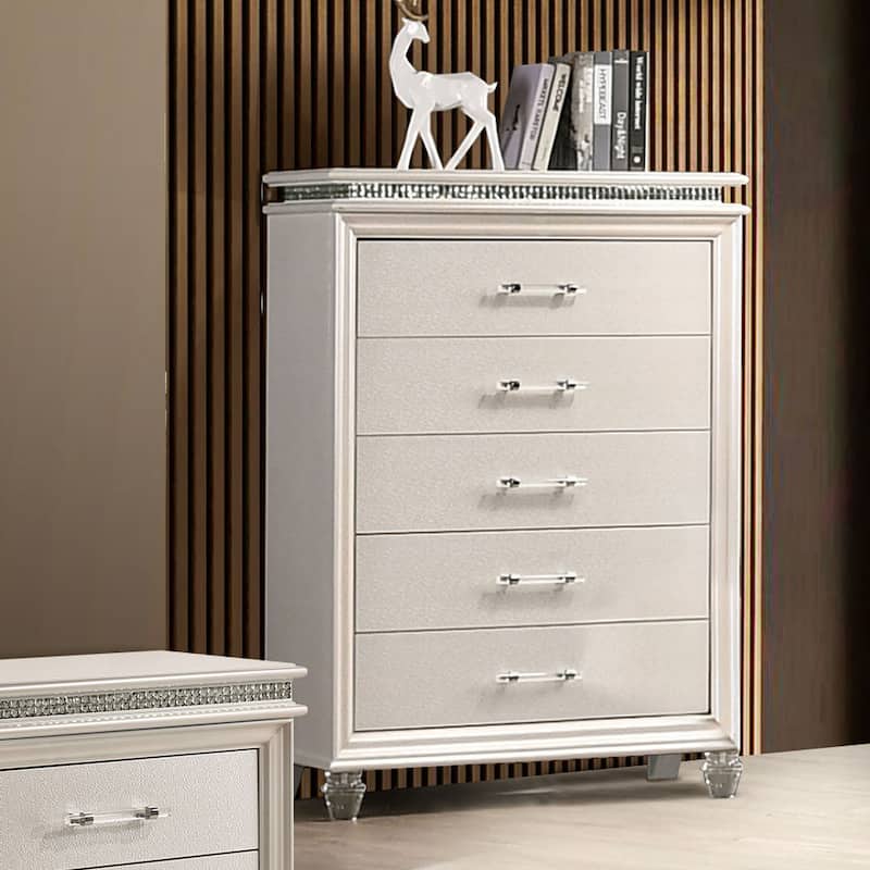 Xian Contemporary Solid Wood 5-Drawer Chest by Furniture of America - Pearl White