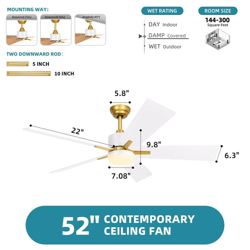 52 Inch Smart Ceiling Fan with Light Remote and APP Control
