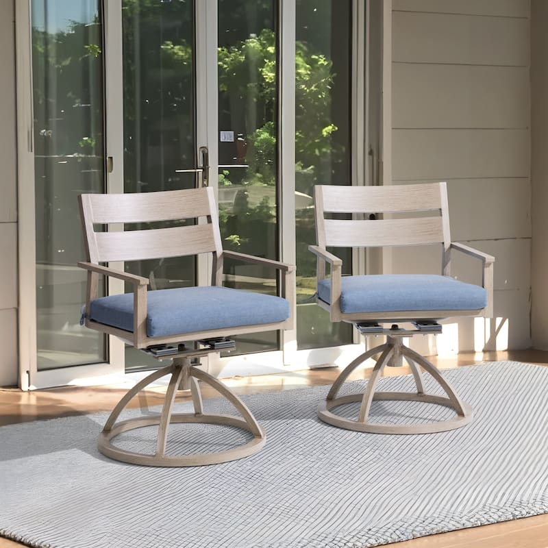 Outdoor Patio Swivel Aluminum Dining Chairs with Sunbrella Fabric Cushion