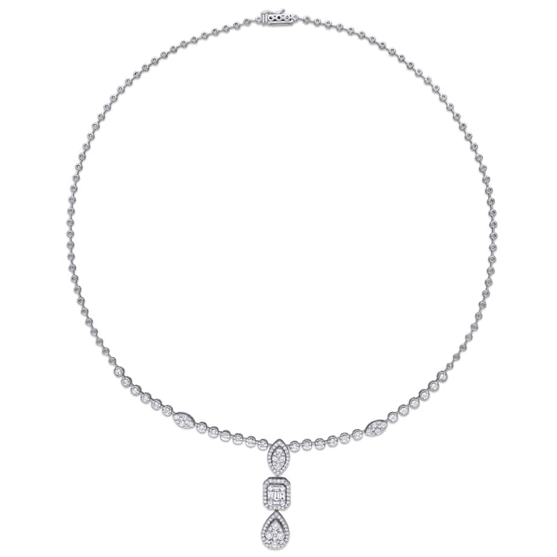 Miadora 14k White Gold 2ct TDW Diamond 3-Tier Geometric Drop Tennis Station Necklace - 36.4 mm x 17 inch x 8.9 mm