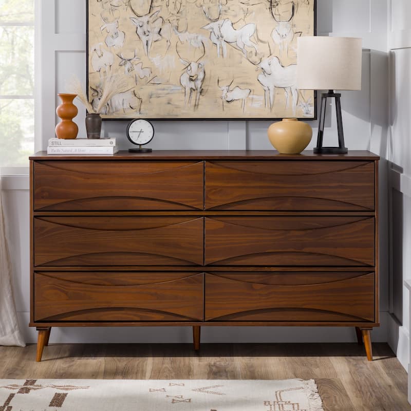 Middlebrook Designs Mid-Century 6-Drawer Solid Wood Dresser - Walnut