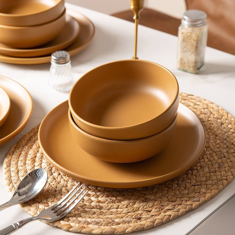 12PCS Stoneware Dinnerware Set, Microwave Dishwasher Safe Stackable