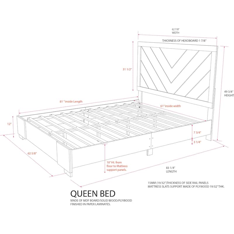 Oak Gray Queen Bed with Unique Triangular Headboard