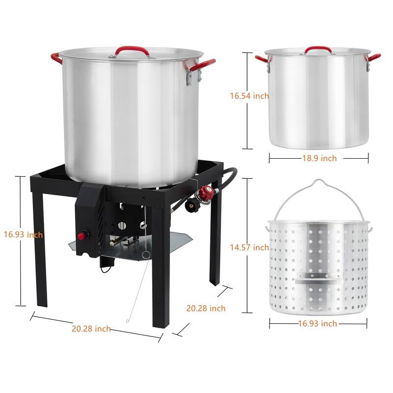 Seafood Boil Pot and Burner Kit, Aluminum Stock Pot with Strainer