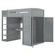 preview thumbnail 13 of 18, Twin Size Loft Bed with Desk, Wardrobes, 4 Drawers and 4 Shelves, Grey