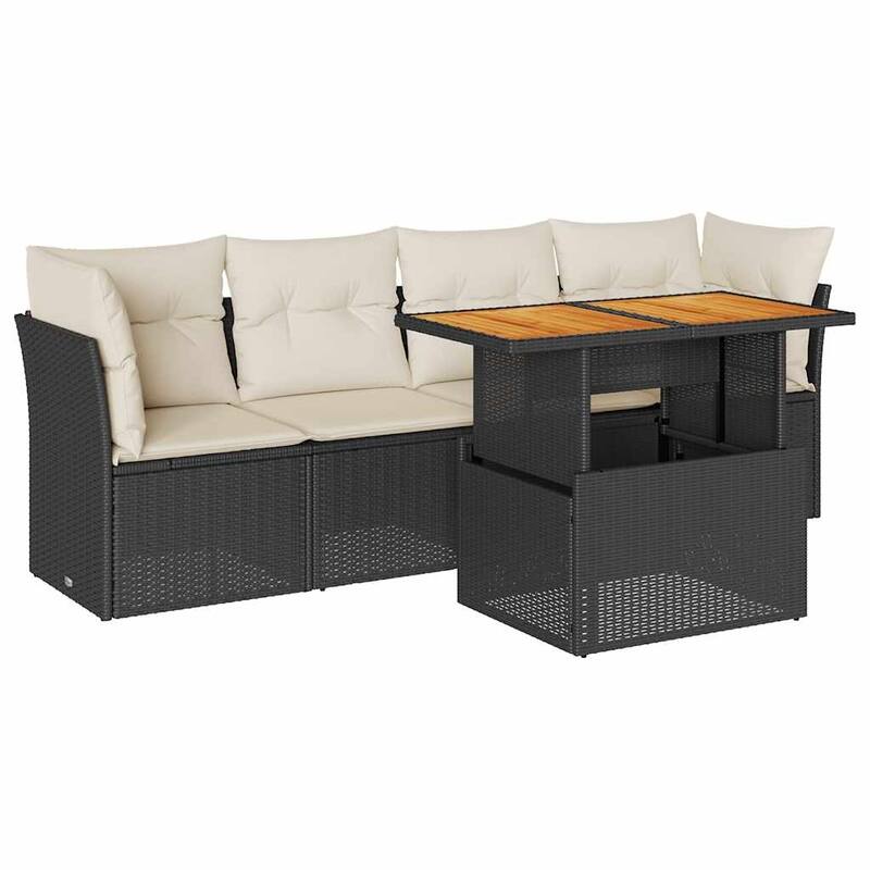 vidaXL Patio Sofa Set with Cushions Table and Modular Sofas 5 Piece Poly Rattan - 21.7 x 39.4 x 28.7