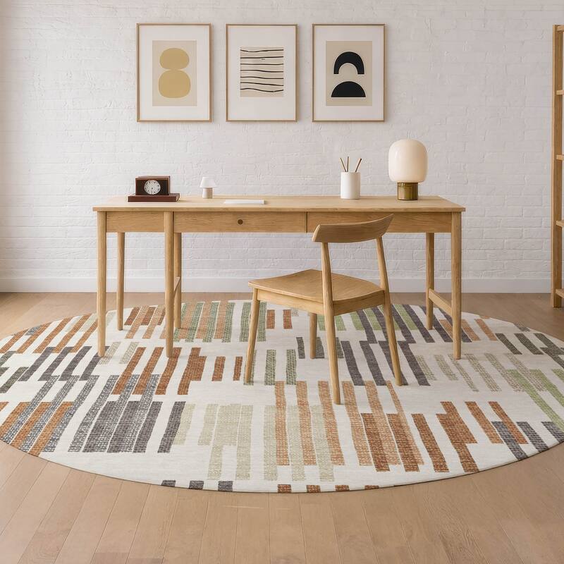 Machine Washable Indoor/ Outdoor Modern Pines Chantille Rug
