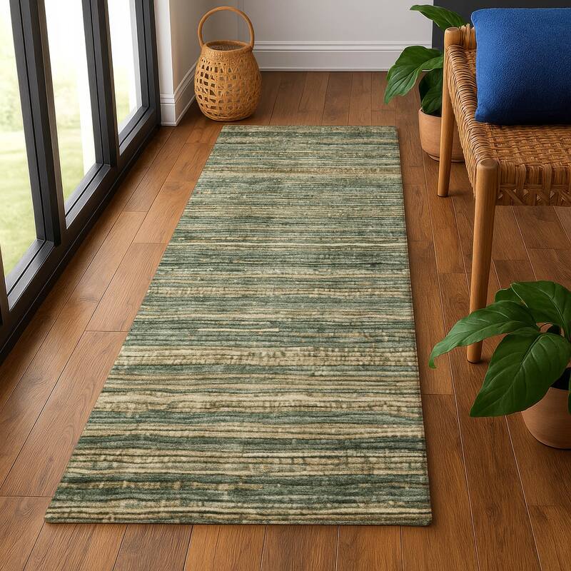 Premium Washable Super Soft Casual Stripes Mayfield Rug - 2'3" x 7'6" - Fern