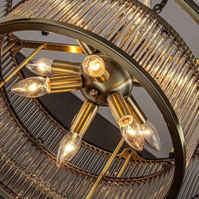 CraftHome Modern Glam Antique Bronze/Matte Black Glass Drum Flush Mount Contemporary Ceiling Light For Living Room Dining Room