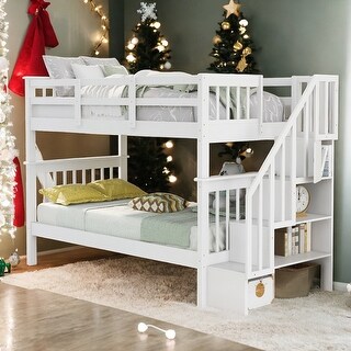Contemporary Stairway Twin over Twin Bunk Bed with Storage and Guard ...