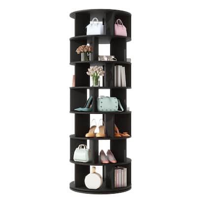 7-Tier Round Rotating Shoe Rack Tower, Spinning Shoe Shelf with 5 Grids Per Layer, Shoe Closet Organizer for Entryway