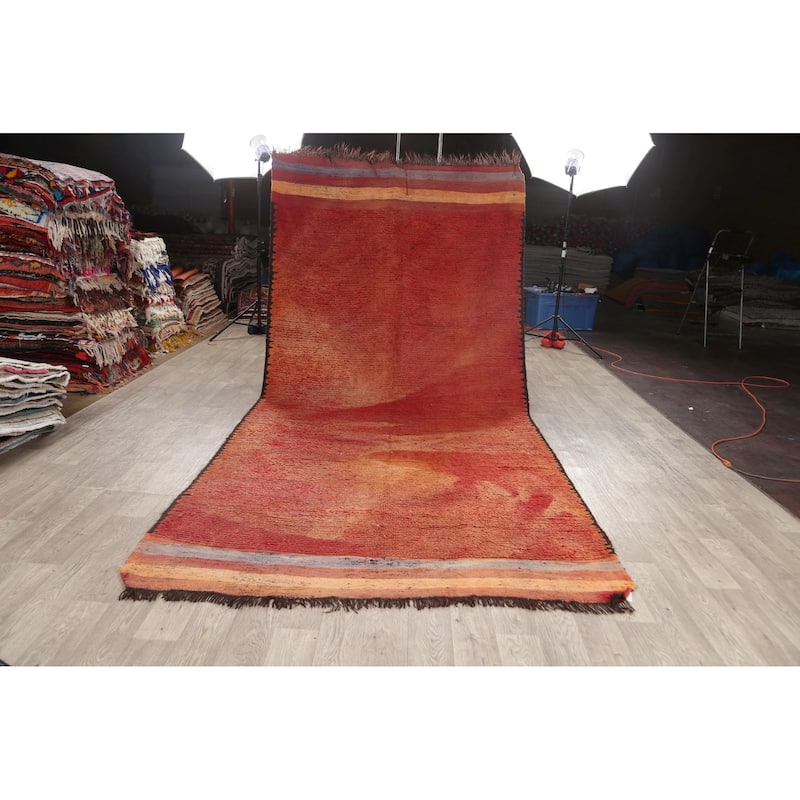 Antique Tribal Moroccan Oriental Area Rug Wool Handmade Carpet - 6'4" x 13'6"