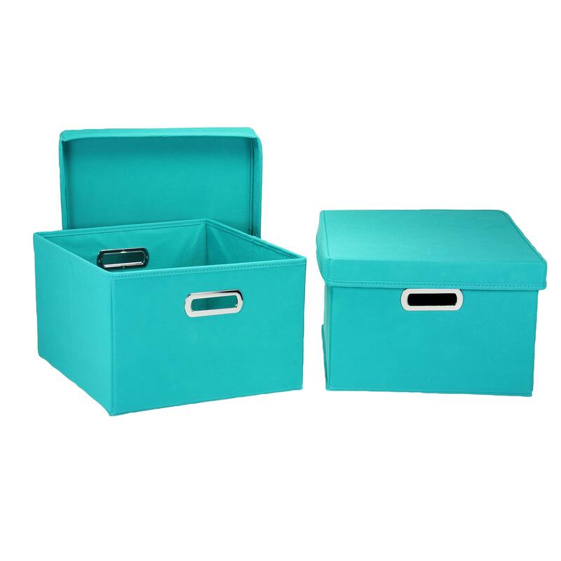 Household Essentials Storage Boxes with Lids and Durable Grommet Handles - 15.0"L x 13.0"W x 8.0"H - Aqua