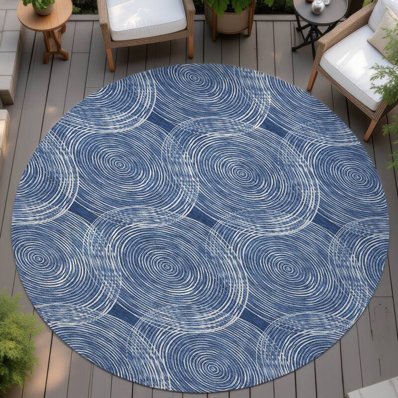 Machine Washable Indoor/ Outdoor Modern Pune Chantille Rug - Navy - 8' x 8'